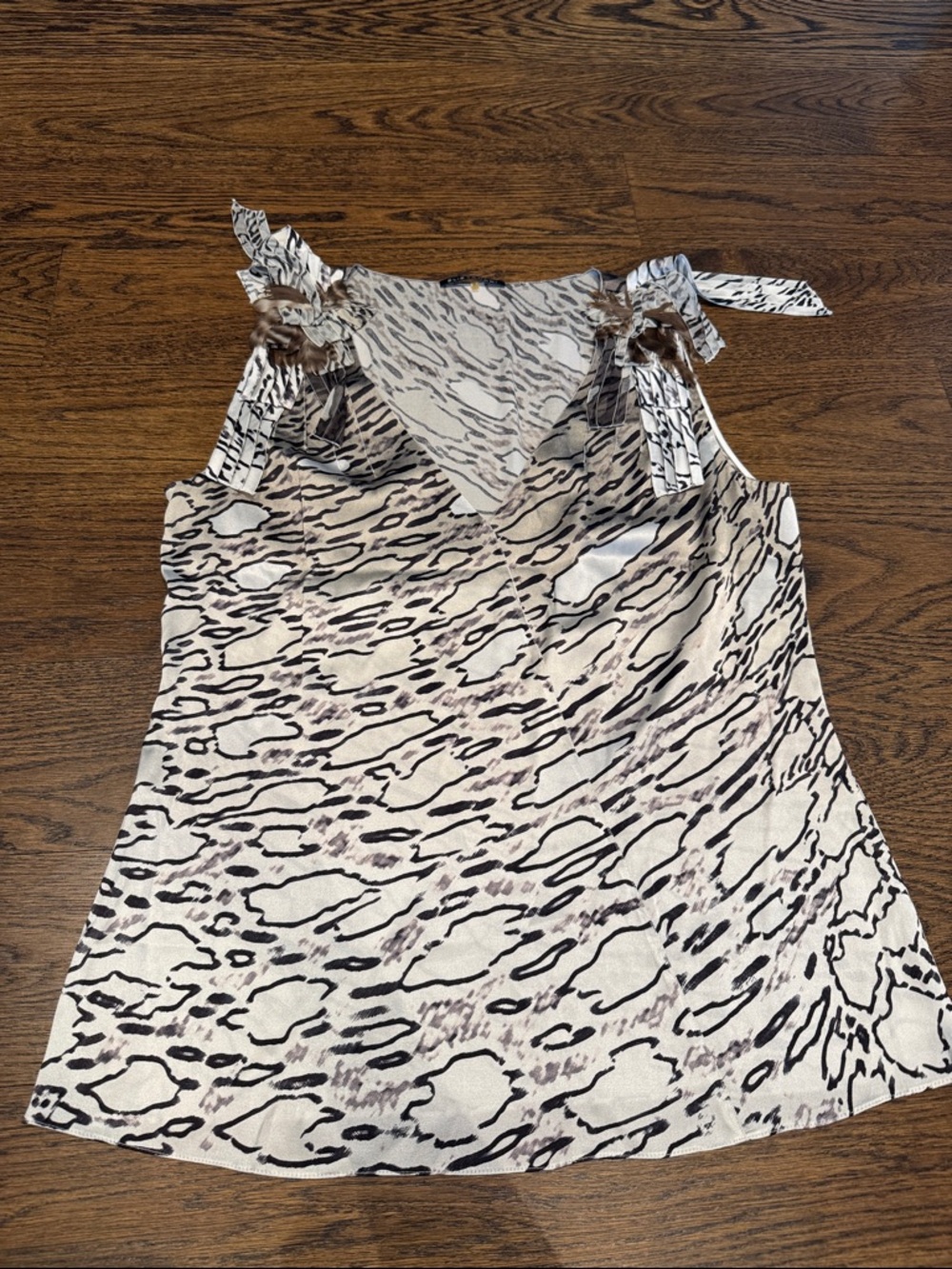 Elie Tahari Beige and Black Animal-Print Tie-Strap Camisole